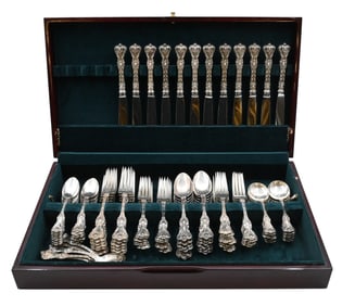 195 Piece Whiting Sterling Silver Flatware, King Edward Pattern