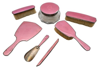 Bailey Banks and Biddle Seven Piece Sterling Silver and Enamel Dresser Set