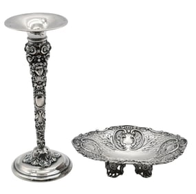 Two Repousse and Chafed Sterling Silver Items