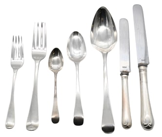 Assembled Set of Approximately 131 Piece English Sterling Silver Flatware Set