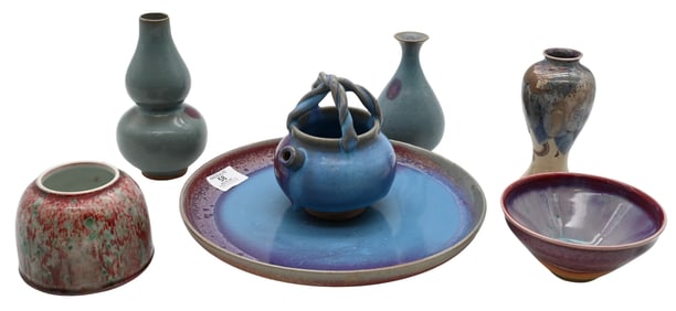 Seven Piece Chinese Flambé Glazed Stoneware Group