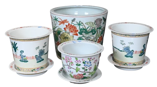 Four Large Chinese Porcelain Cachepots and Jardinieres