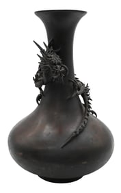 Japanese Meiji Bronze Vase with Applied Dragon
