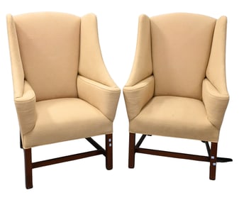Pair of Chippendale Style Upholstered Wing Chairs