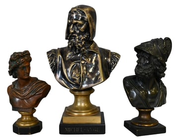 Group of Three Miniature Grand Tour Bronze Busts