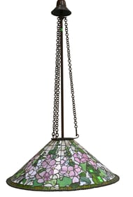 Tiffany Style Bronze and Leaded Glass "Hollyhock" Hanging Lamp