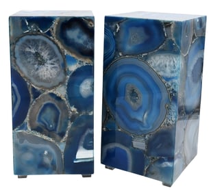 Pair of Blue Agate Pedestal Table Lamps