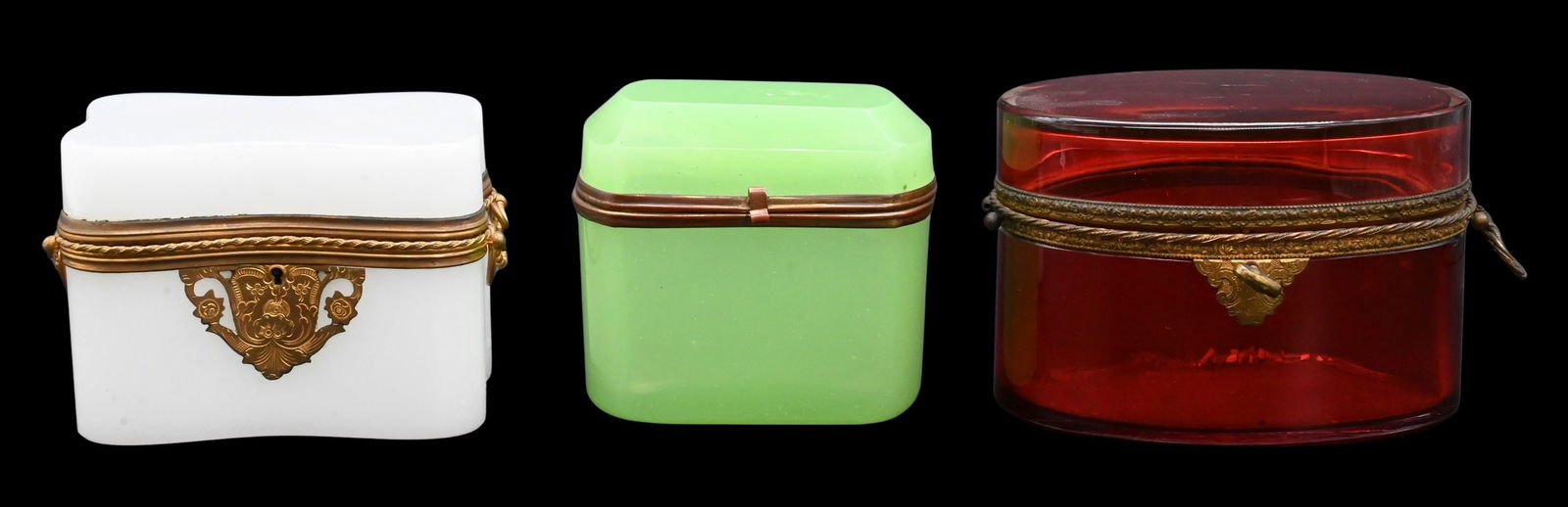 Three Brass Mounted Glass Trinket Boxes (1 of 4)