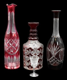 Assembled Group of Cut Glass Decanters and Waterford Stemware