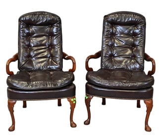 Pair of Queen Anne Style Open Arm Chairs