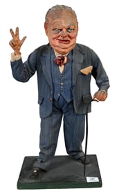 Carved and Painted Caricature Figure of Winston Churchill