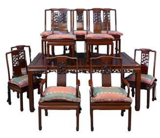 11 Piece Chinese Style Mahogany Dining Set