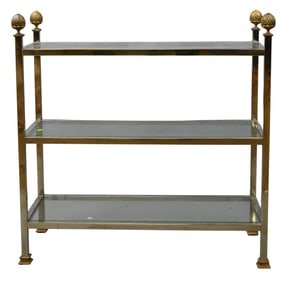 Maison Jansen Style Chrome Glass and Brass Etagere