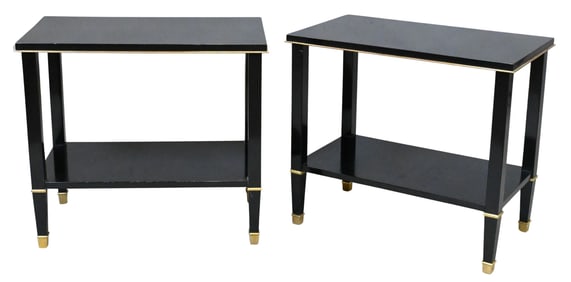 Attributed to Maisen Jansen Pair of Dark Lacquered Wood and Bronze Side Tables
