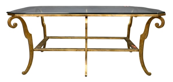 Large Metal and Glass Top Table Attributed to Maison Jansen