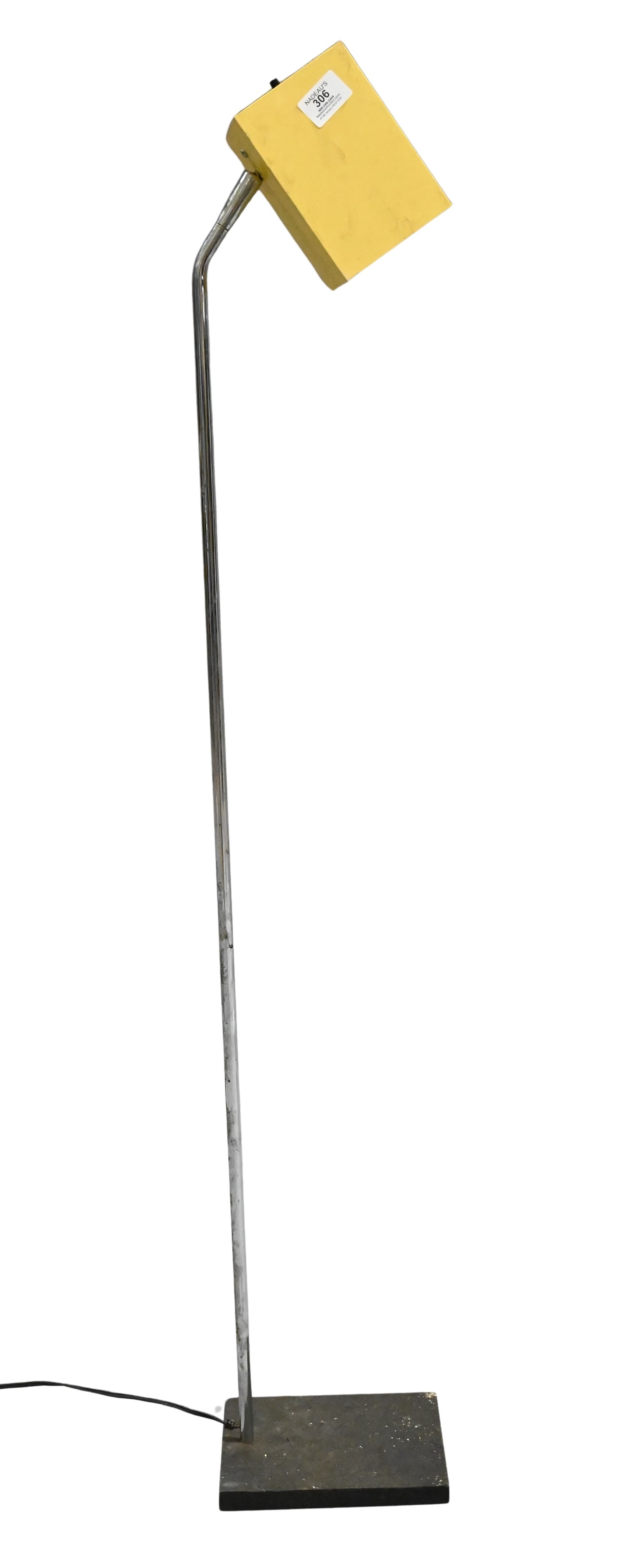 Attributed to Robert Sonneman for George Kwacs Floor Lamp: Attributed to Robert Sonneman for George Kwacs Floor Lamp having yellow cubist box shade set on chrome shaft, unsigned height 50 inches