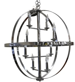 Chrome Sphere Form Eight Light Hanging Light