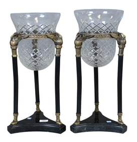 Pair of Neoclassical Crystal and Marble Vases