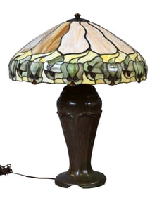 Lamp Base Signed Handel with Leaded Shade