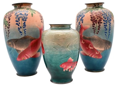 Three Japanese Cloisonne Enameled Vases