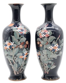 Pair of Japanese Enameled Cloisonne Vases