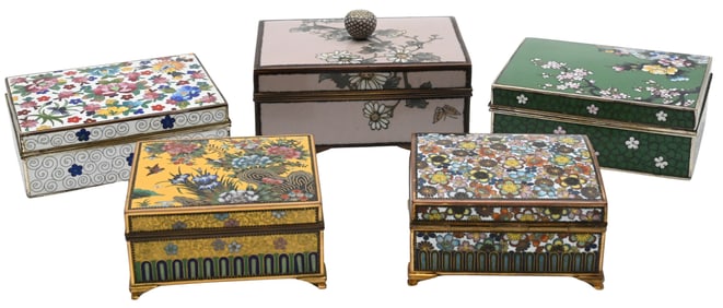 Five Japanese Enameled Cloisonne Boxes