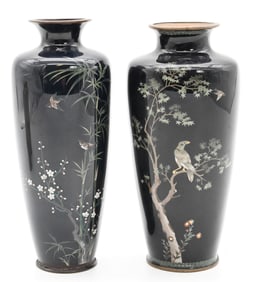 Two Japanese Cloisonne Fine Wire Vases