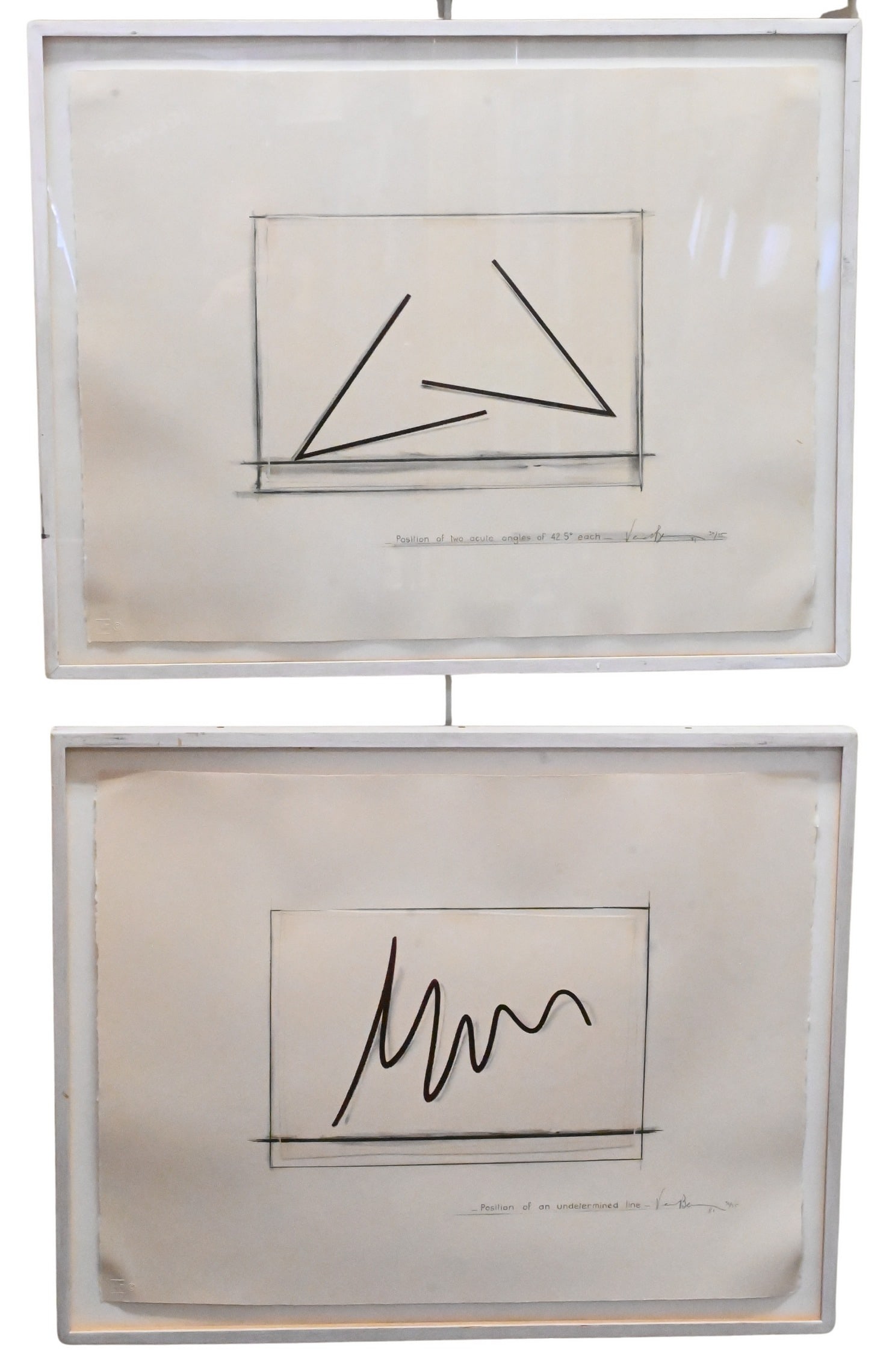 Three: Bernar Venet (French B.1941) from Line, Arc, Angle Suite: Three: Bernar Venet (French B.1941) from Line, Arc, Angle Suite "Position of an Undetermined Line", 1981 Lithograph, edition 30/35 Signed and dated lower right Venet Bernar '81 20" x 26" (without glas