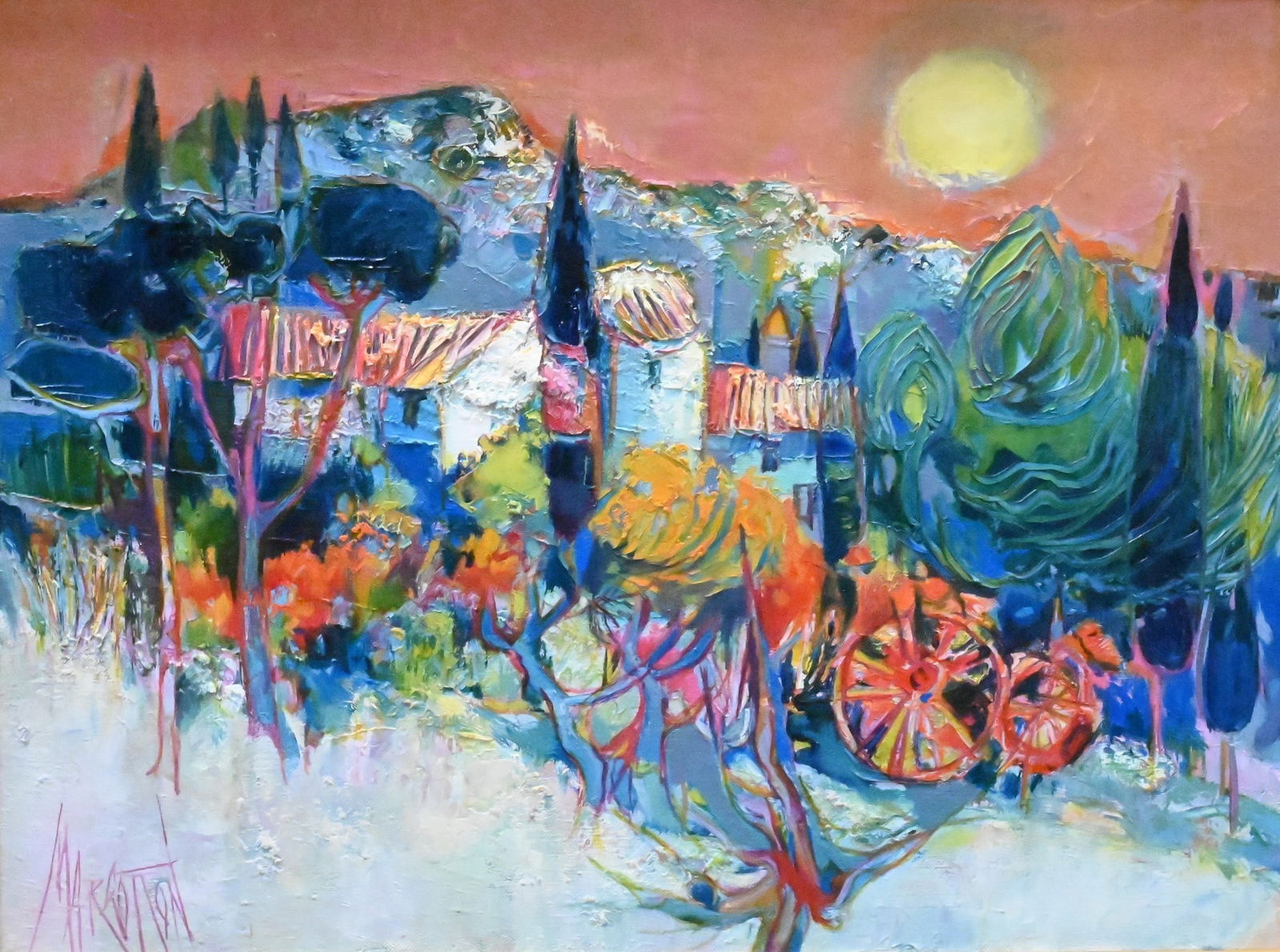 Rene Margotton (French 1915-2009): Rene Margotton (French 1915-2009) "Mas Aux Oliviers D'Or", Farmhouse at the Golden Olive Trees Oil on canvas Signed lower left Margotton, signed and titled on verso Mas Aux Oliviers D'Or Rene Margotto