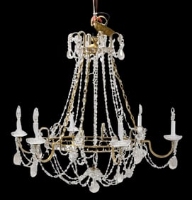 Brass and Rock Crystal Six Light Chandelier
