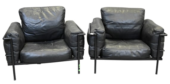 Pair of Leather Club Chairs Attributed to Le Corbusier for Cassina