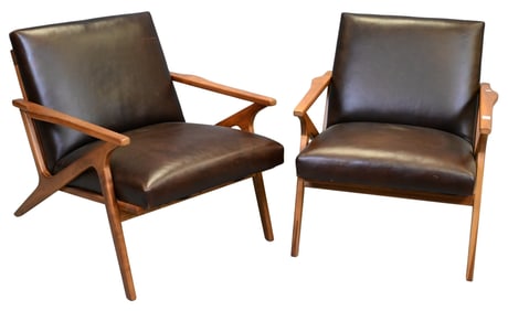Pair of Crate and Barrel Leather Upholstered Office Chairs