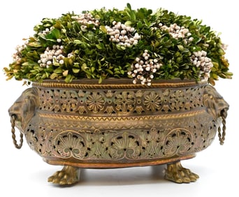 Large Dutch Brass Lion Mask Jardinière