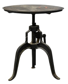 Industrial Iron and Rosewood Adjustable Table