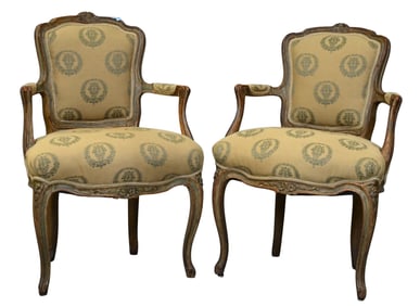 Pair of Louis XV Style Open Arm Chairs