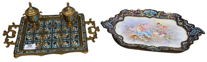 Two French Champleve Desk Articles
