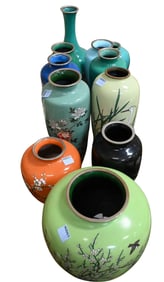 Three Tray Lots of Japanese Cloisonne Vases