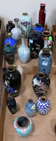 Two Trays Lots of Japanese Cloisonne Vases