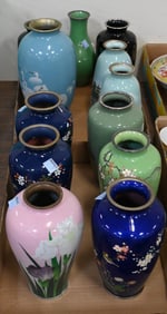 Two Trays Lots of Japanese Cloisonne Vases