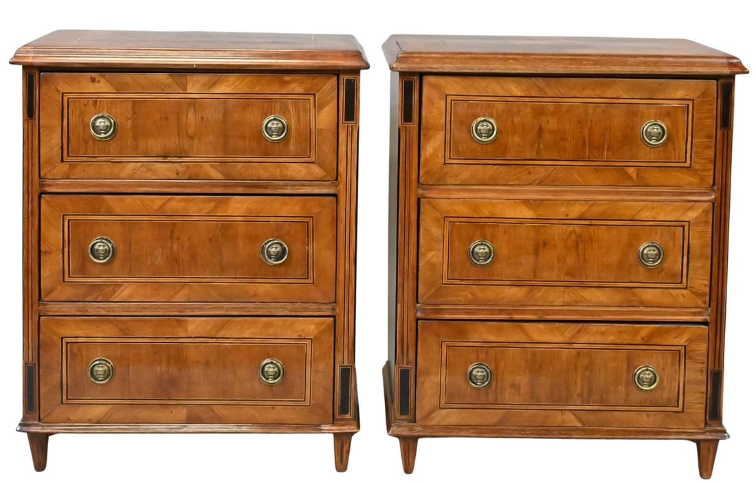 Pair of Neoclassical Style Walnut and Oak Three Drawer Chests (1 of 5)