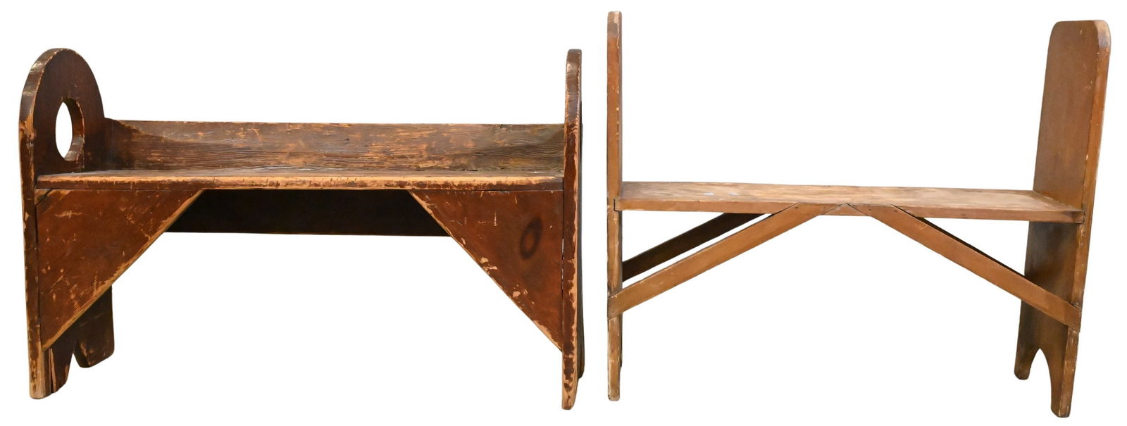 Two Primitive Bucket Benches having Old Finish (1 of 4)