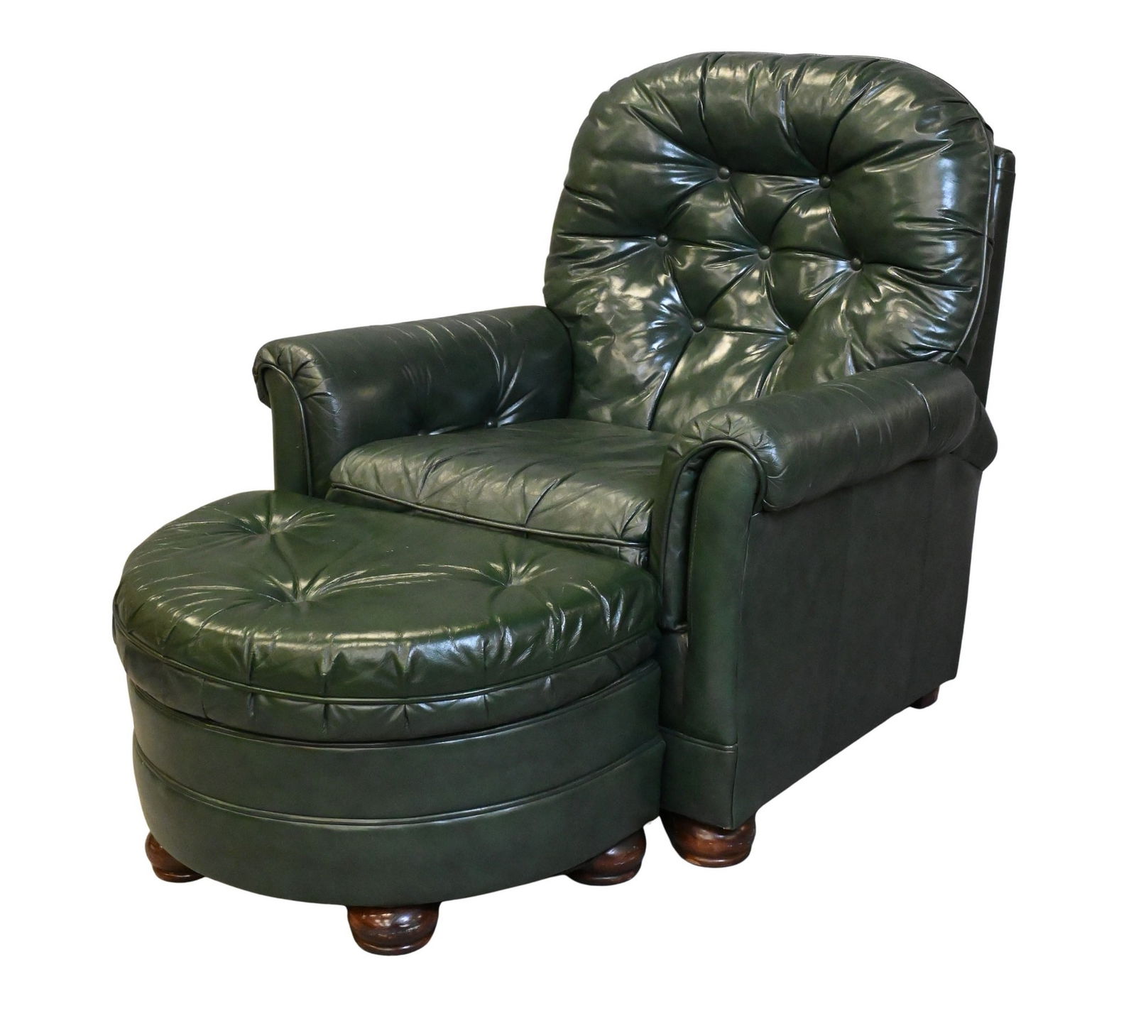 Bradington Young Green Leather Upholstered Easy Chair and Ottoman (1 of 4)