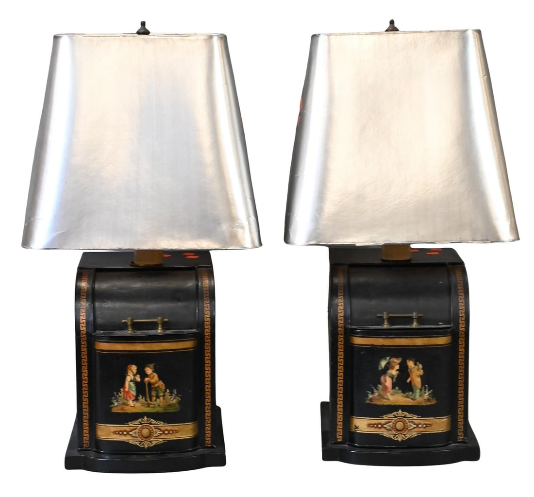 Pair of English Toleware Containers Made into Table Lamps (1 of 4)