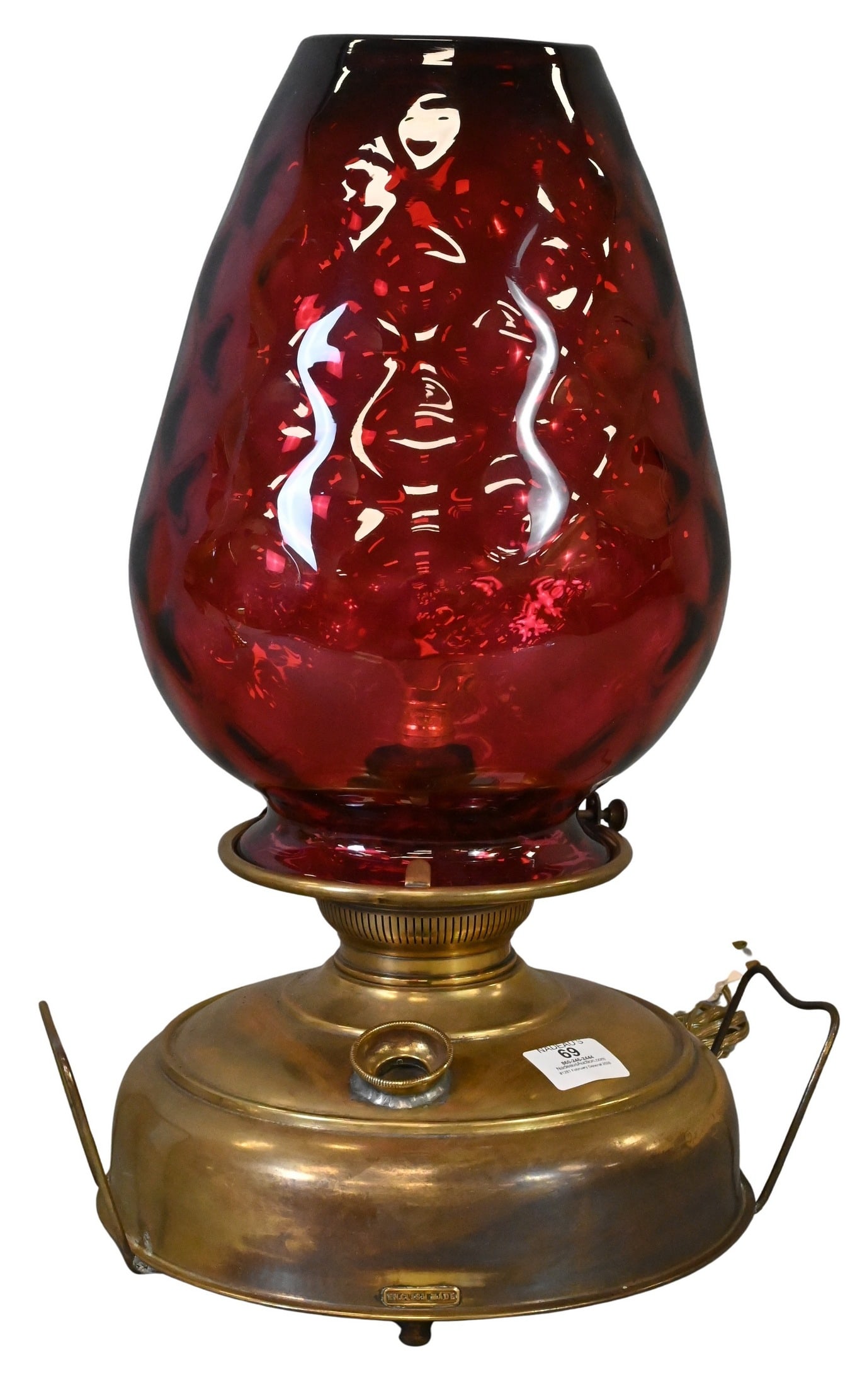 Brass Heater Lamp With Cranberry Glass Shade (1 of 4)