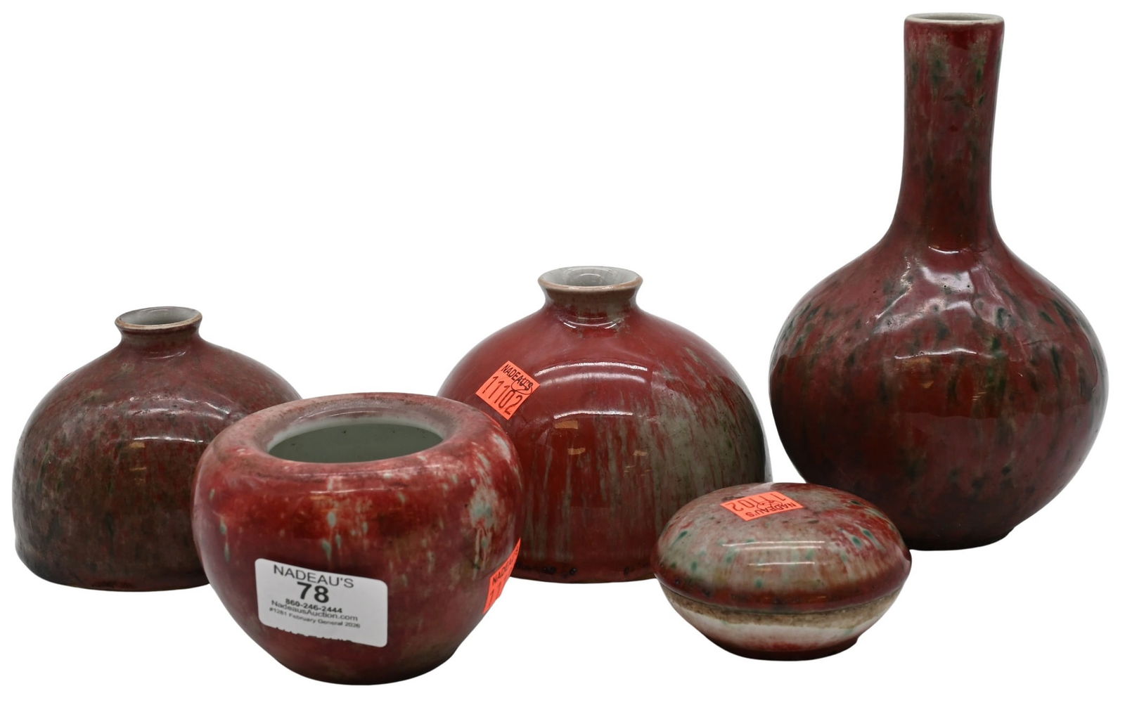 Five Chinese Kangxi Style Peach Bloom Vases (1 of 7)