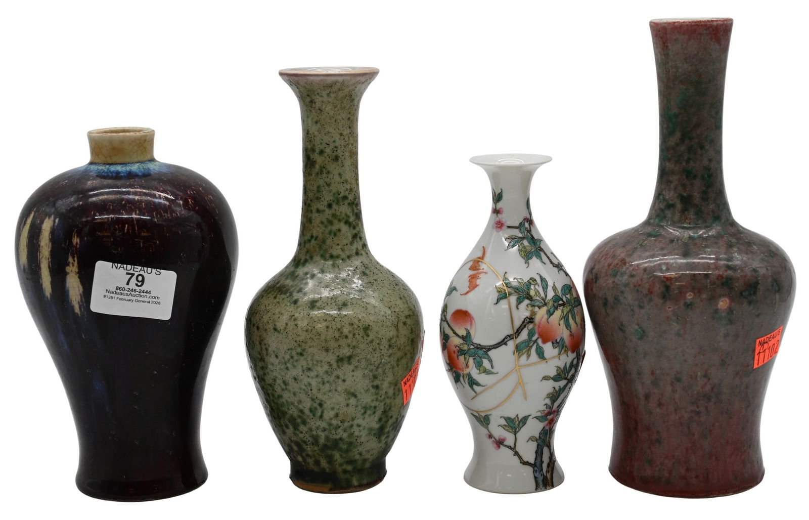 Four Chinese Flambe and Famille Rose Vases (1 of 7)