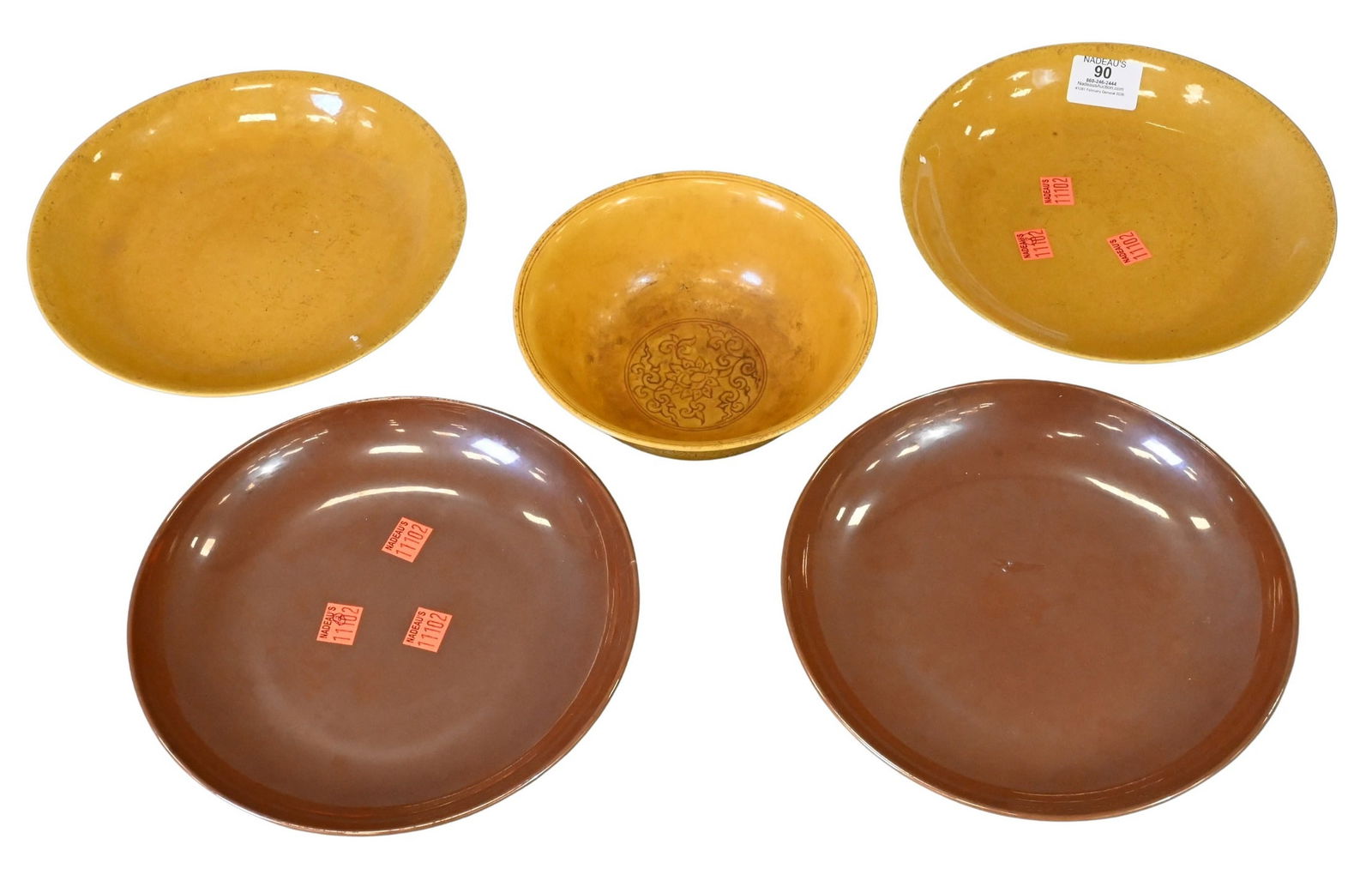 Five Piece Chinese Monochrome Porcelain Group (1 of 6)