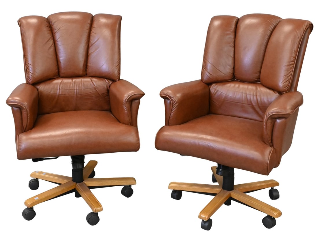 Pair of Leather Upholstered Swivel Office Chairs (1 of 4)