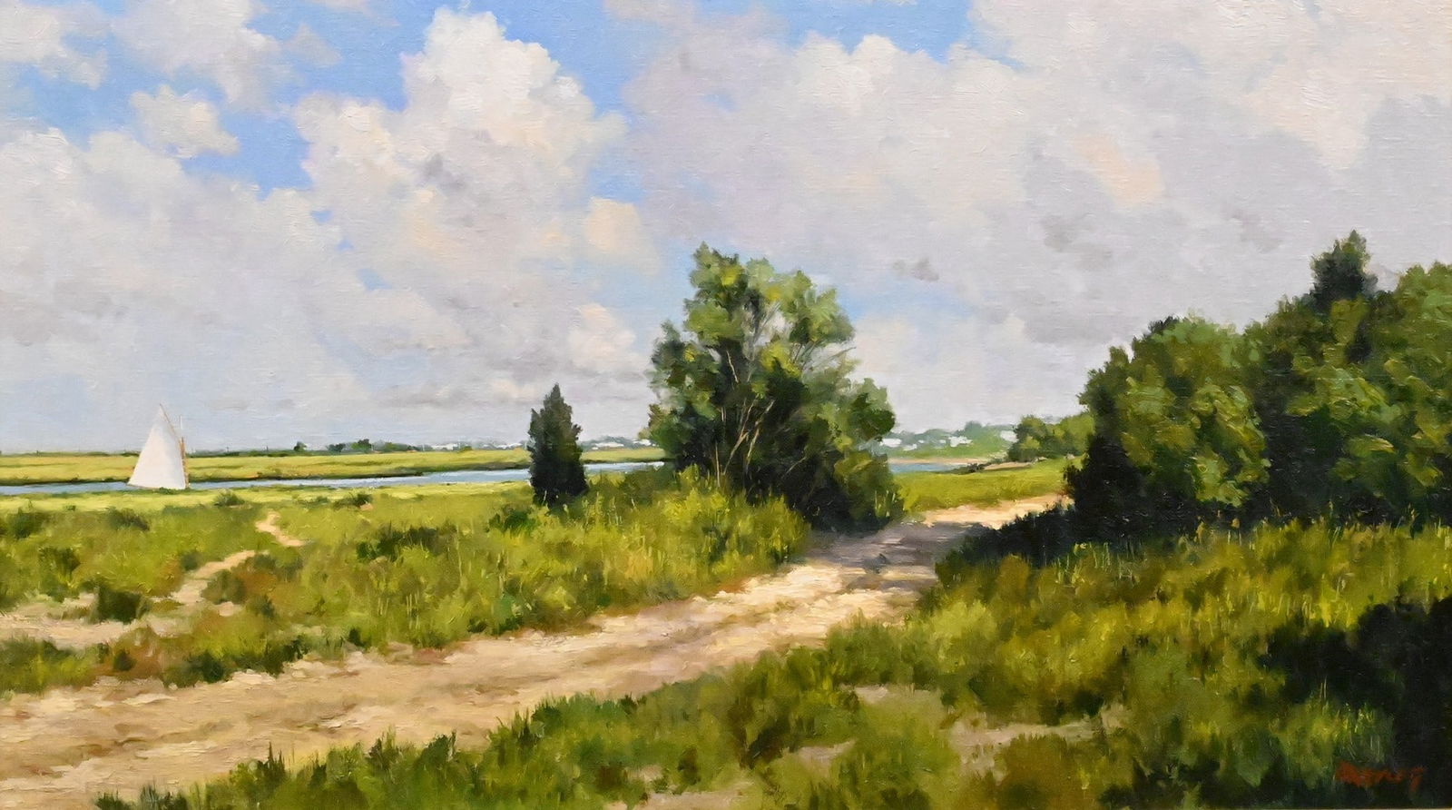 Harley Bartlett (American B.1959): Harley Bartlett (American B.1959) "Island Road" Oil on canvas Signed lower right Bartlett, signed and titled verso 14" x 24" canvas, 24" x 34" Provenance: Susan Powell Fine Art, Madison,