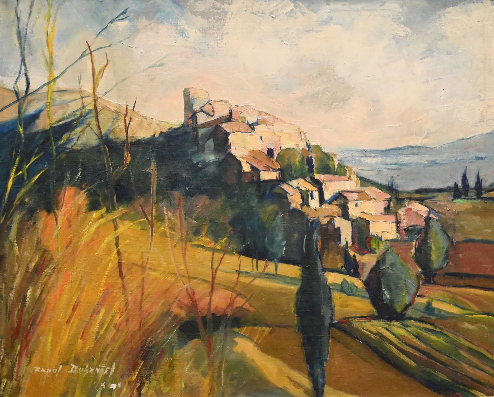 Raoul Duhamel (20th Century): Raoul Duhamel (20th Century) Tuscany Village Landscape Oil on canvas Signed lower left Raoul Duhamel 32" x 40" canvas